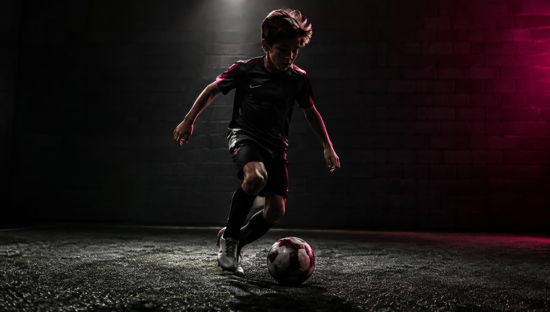 Player dribbling under the lights
